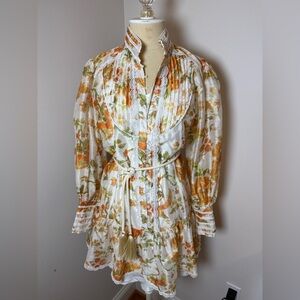 Alemais Songbird Floral Mini Dress with Lace Trim XS 0/2